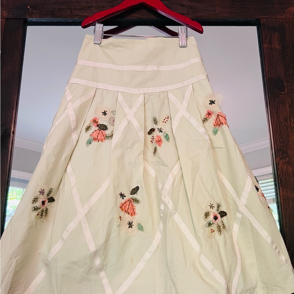 Chic Embroidered A-Line Skirt in Cream wee stain on back see pics